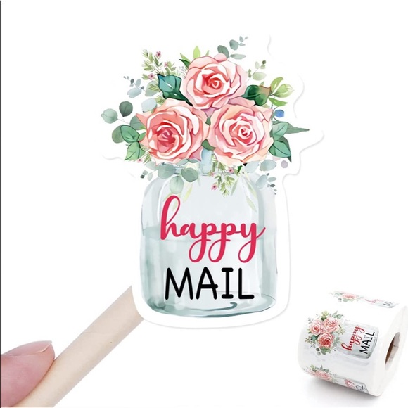 Other - 50 Happy Mail Flower mason jar stickers- 2.1 x 1.6 inch